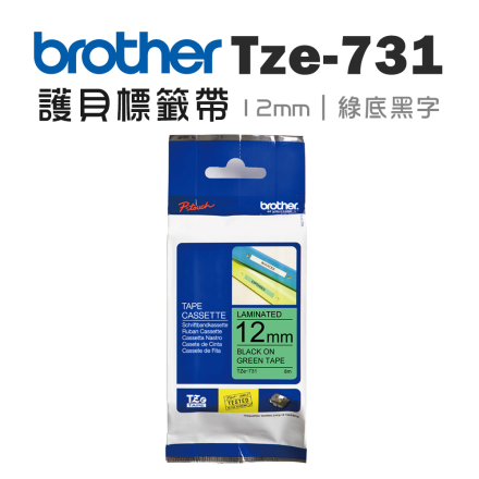Brother TZe-731 護貝標籤帶 (12mm 綠底黑字) 